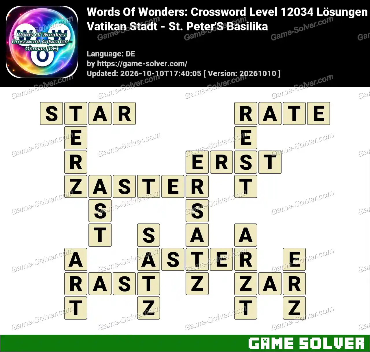 Words Of Wonders: Crossword Level 12034 Lösungen – Vatikan Stadt – St. Peter’S Basilika